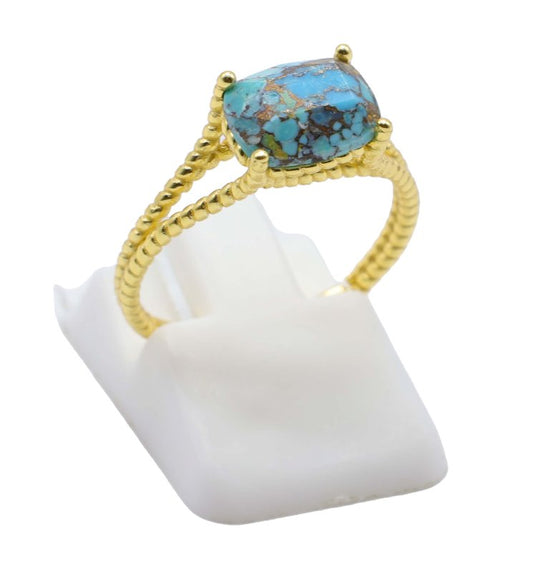 Bague Argent 925 Turquoise Rectangle — Plaqué Or