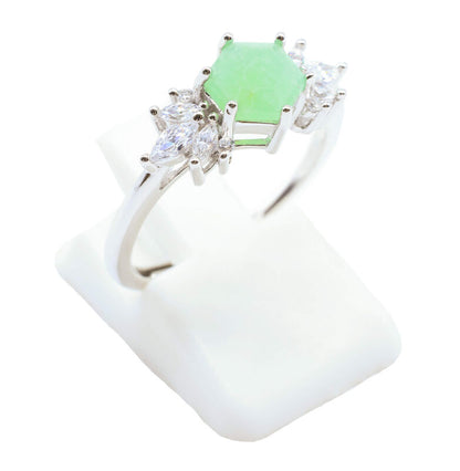 Bague Argent 925 'Flocon d'Argent' - Jade Vert