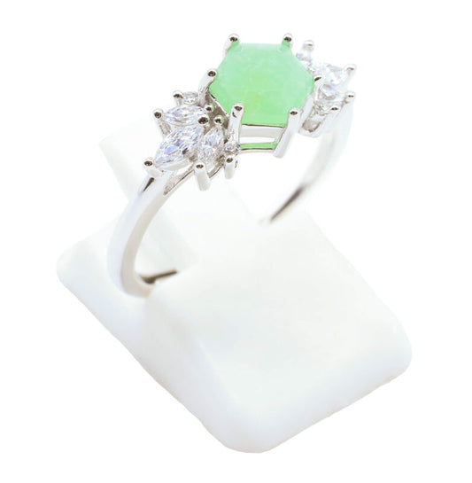 Bague Argent 925 'Flocon d'Argent' - Jade Vert