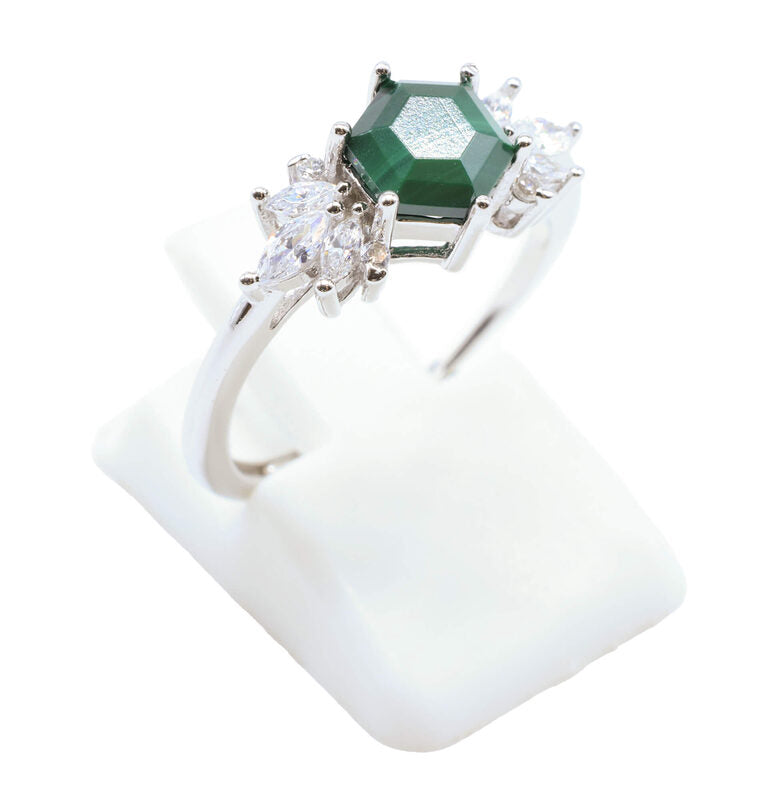Bague Argent 925 'Flocon d'Argent' — Malachite