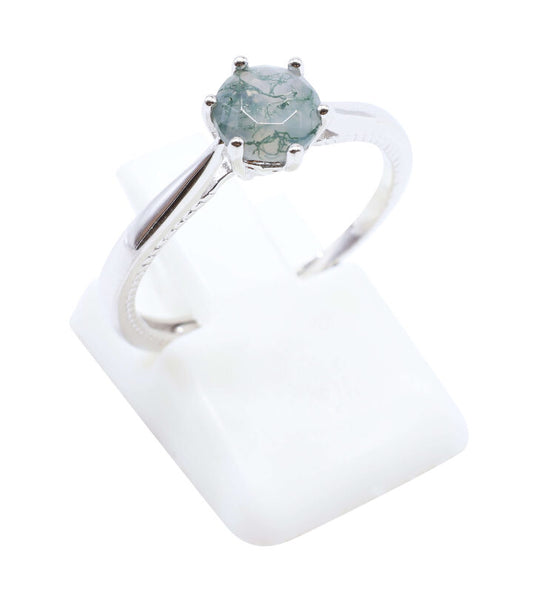 Bague Argent 925 'Rond Sublime' - Agate Mousse