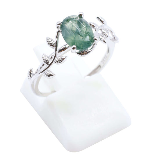 Bague Argent 925 'Murmure de Laurier' - Agate Mousse