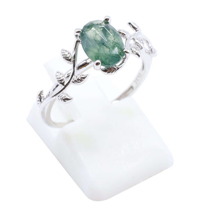 Bague Argent 925 'Murmure de Laurier' — Agate Mousse