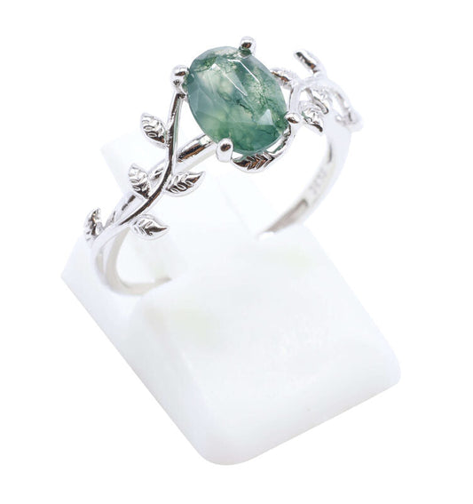 Bague Argent 925 'Murmure de Laurier' — Agate Mousse