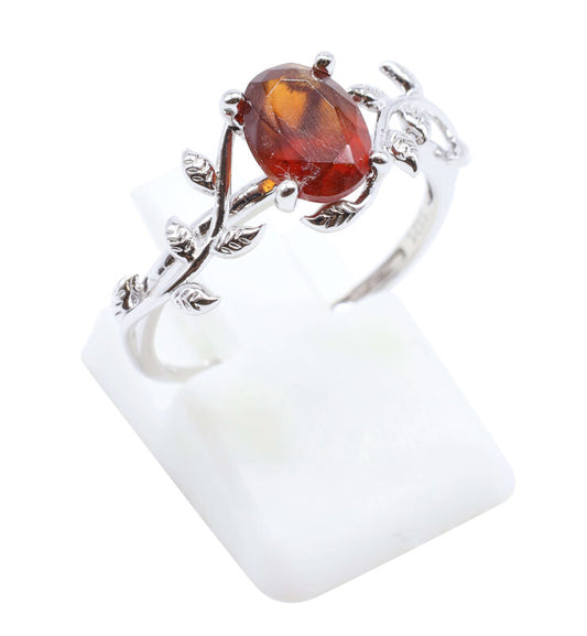 Bague Argent 925 'Murmure de Laurier' - Grenat
