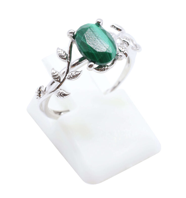 Bague Argent 925 'Murmure de Laurier' — Malachite