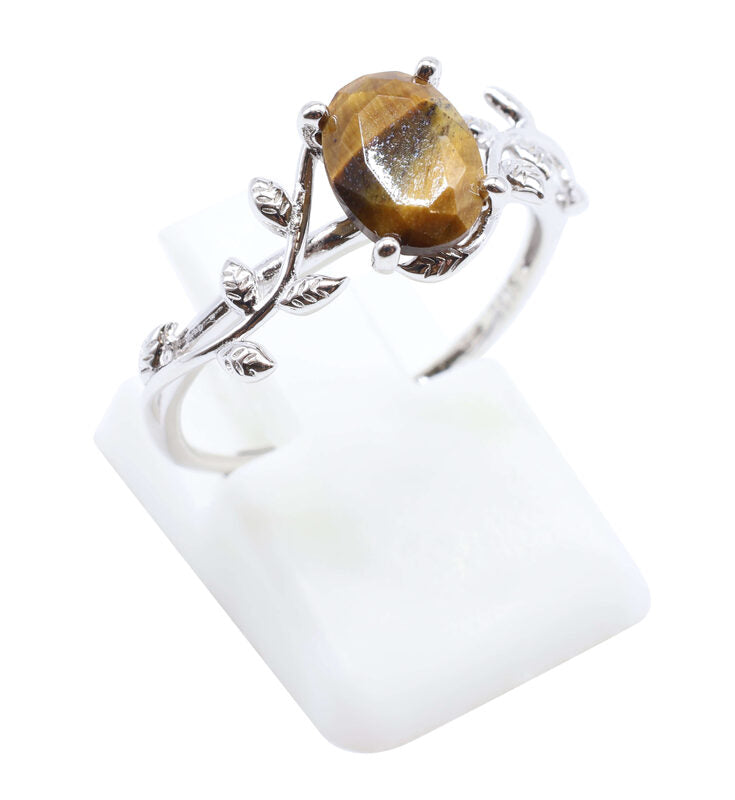 Bague Argent 925 'Murmure de Laurier' — Oeil de Tigre