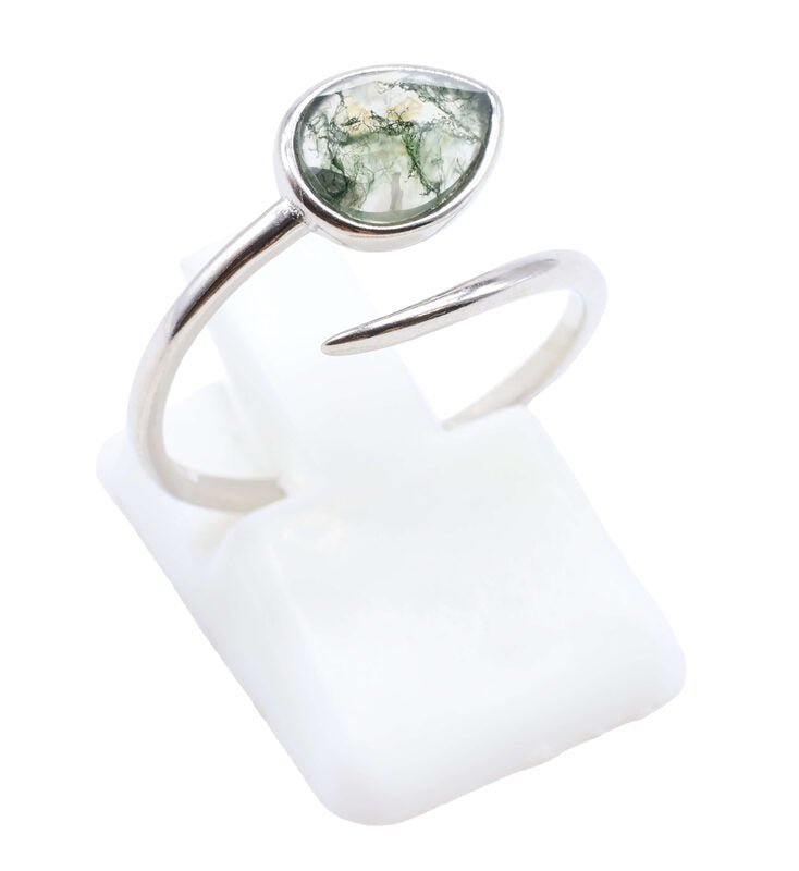 Bague Argent 925 'Serpent Argenté' - Agate Mousse