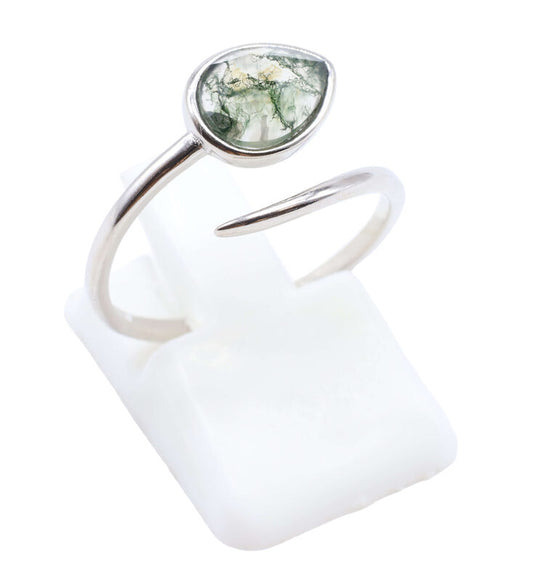 Bague Argent 925 'Serpent Argenté' - Agate Mousse