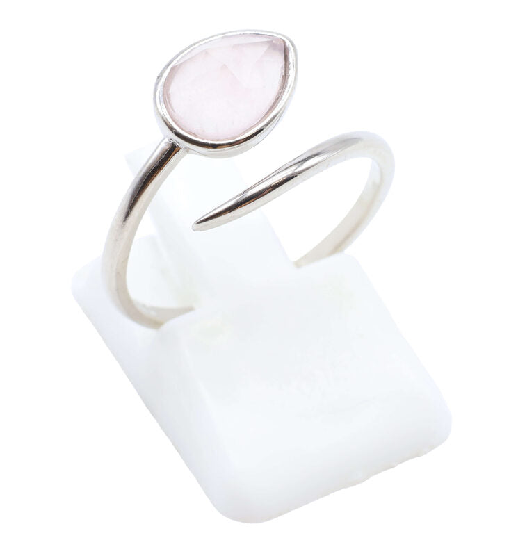 Bague Argent 925 'Serpent Argenté' — Quartz Rose