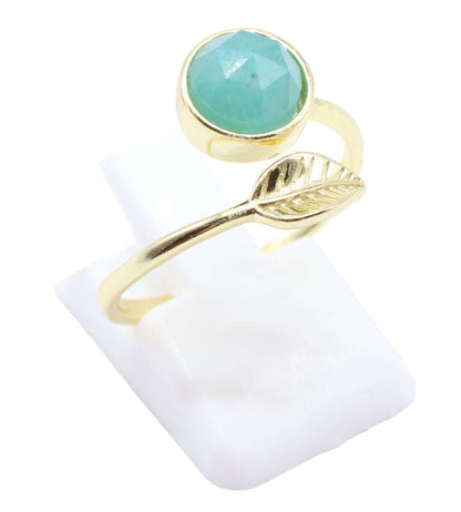 Bague Argent 925 'Feuille d'Or' — Plaqué Or — Amazonite