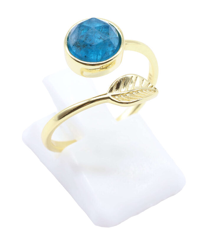 Bague Argent 925 'Feuille d'Or' — Plaqué Or — Apatite