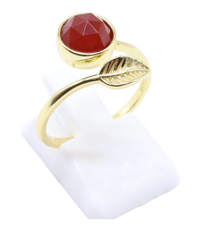 Bague Argent 925 'Feuille d'Or' — Plaqué Or — Grenat