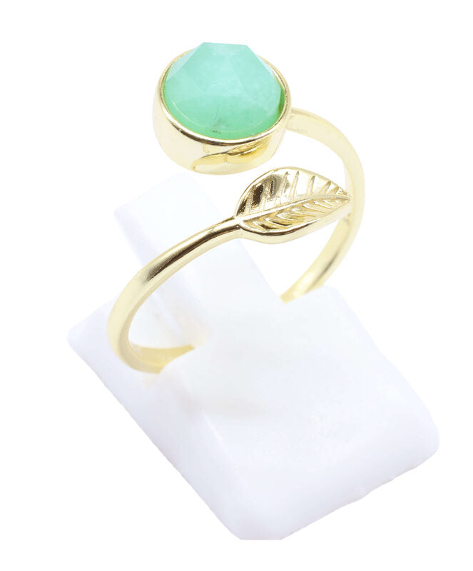 Bague Argent 925 'Feuille d'Or' - Jade Vert