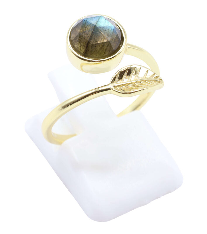 Bague Argent 925 'Feuille d'Or' - Labradorite