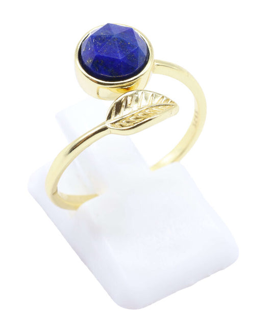 Bague Argent 925 'Feuille d'Or' - Lapis Lazuli — Plaqué Or