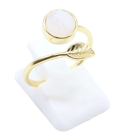 Bague Argent 925 'Feuille d'Or' - Pierre de Lune — Plaqué Or