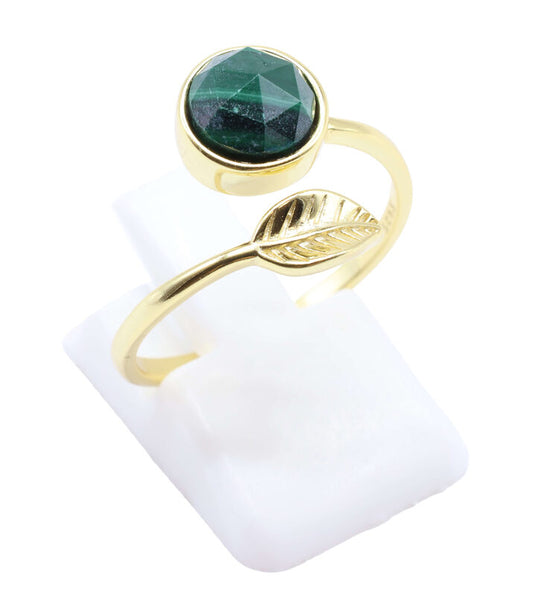 Bague Argent 925 'Feuille d'Or' - Malachite — Plaqué Or