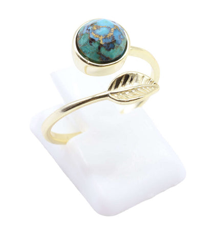 Bague Argent 925 'Feuille d'Or' — Plaqué Or — Turquoise