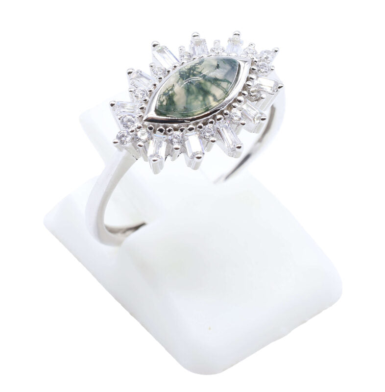 Bague Argent 925 'Oeil Solaire' — Agate Mousse
