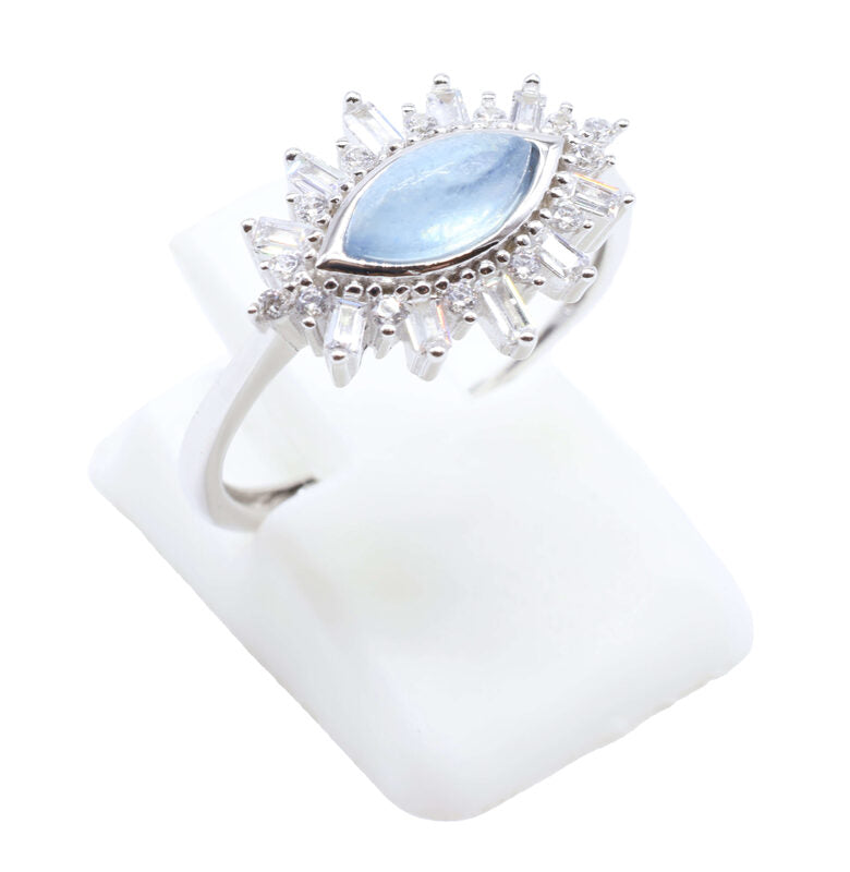 Bague Argent 925 'Oeil Solaire' - Aigue Marine