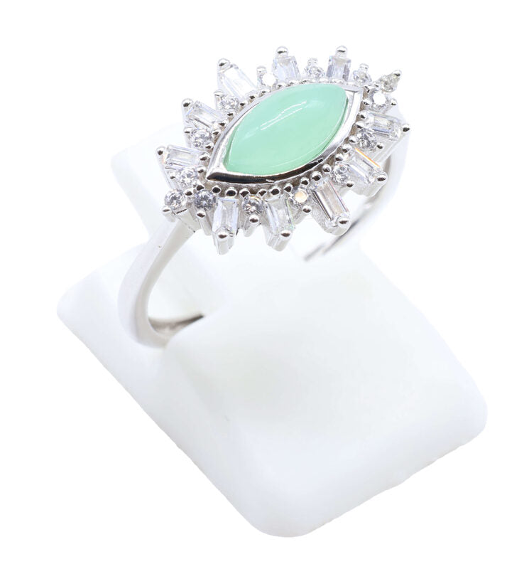 Bague Argent 925 'Oeil Solaire' - Jade Vert