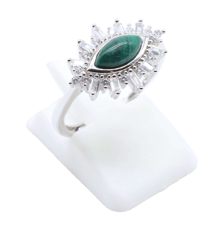 Bague Argent 925 'Oeil Solaire' — Malachite