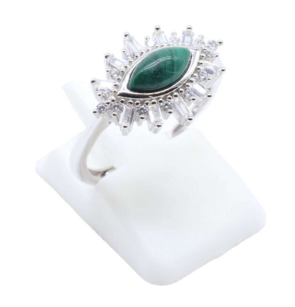 Bague Argent 925 'Oeil Solaire' — Malachite