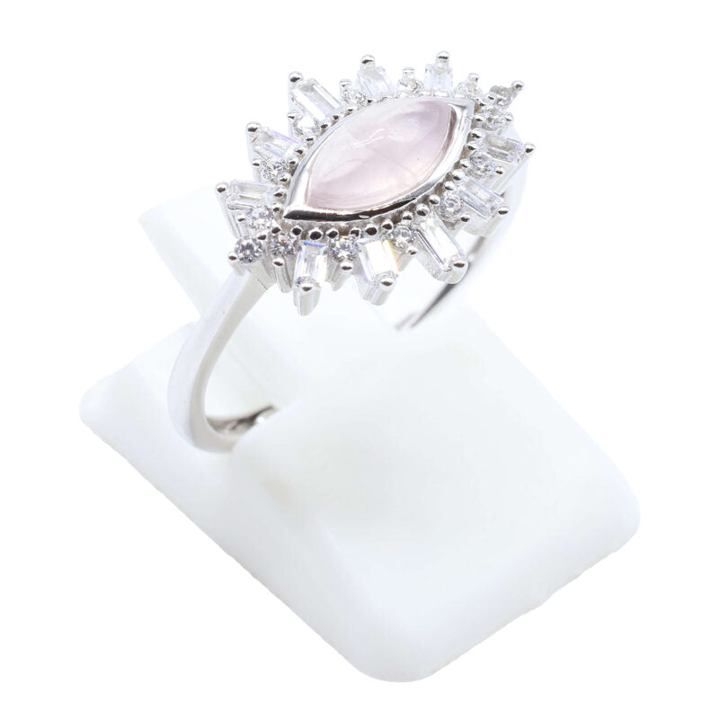 Bague Argent 925 'Oeil Solaire' — Quartz Rose