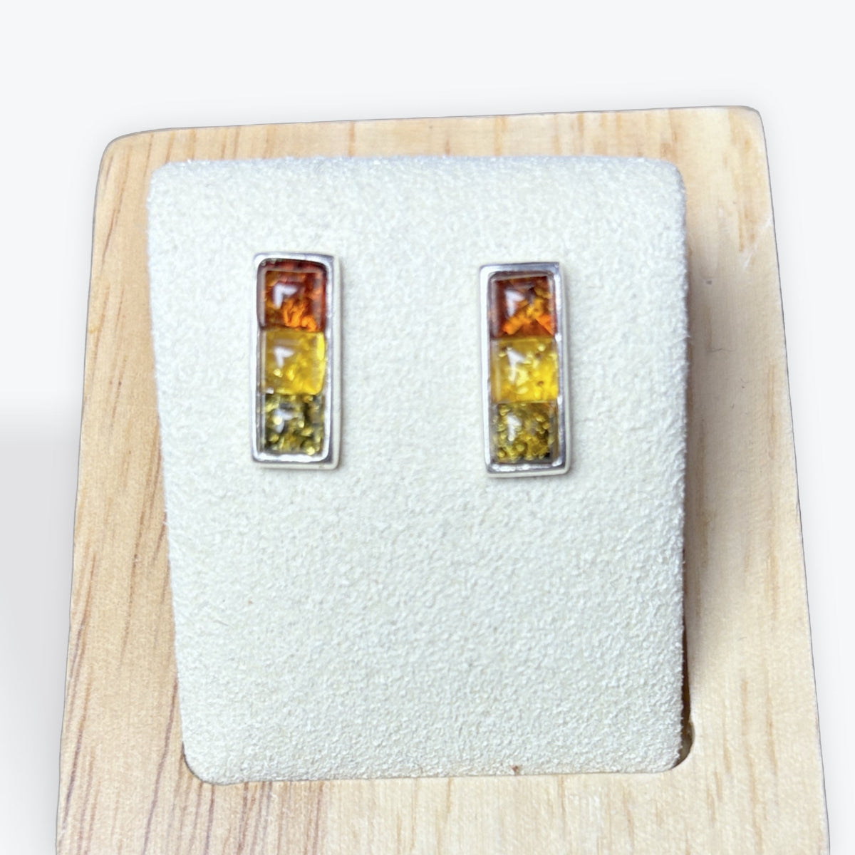 Boucles d'oreilles Ambre carré triple couleur - Argent 925