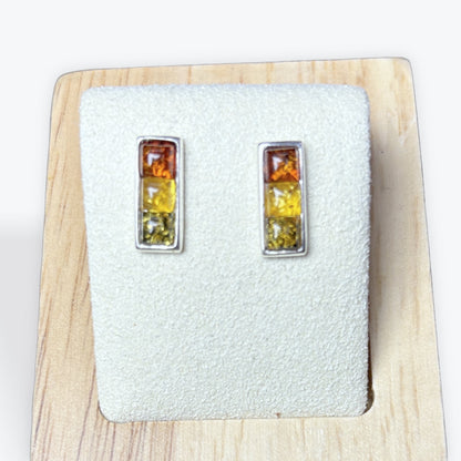 Boucles d'oreilles Ambre carré triple couleur - Argent 925
