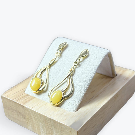 Boucle d'oreilles ambre jaune - Vermeil