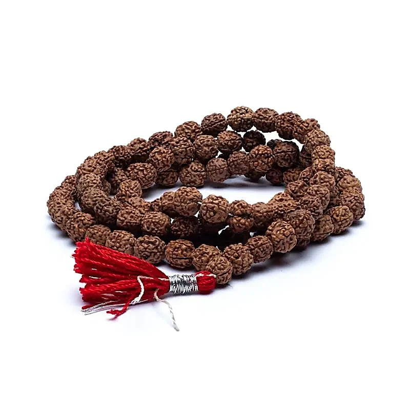 Mala Rudraksha 108 grains + floche rouge