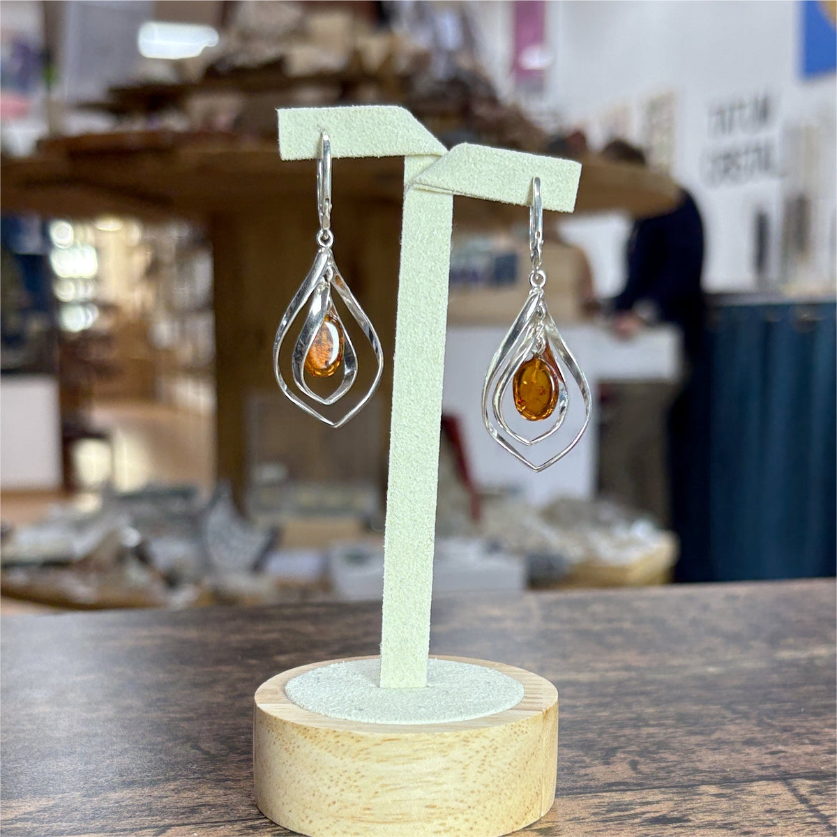 Boucle d'oreilles Torsadée en Ambre et Argent 925