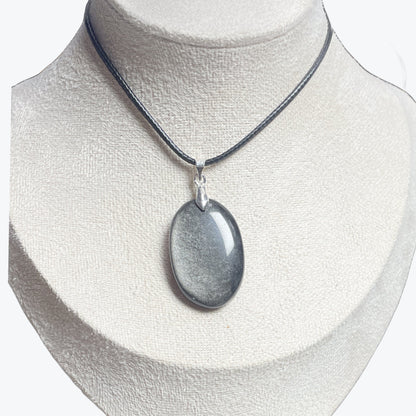 Pendentif Obsidienne Argentée Ovale