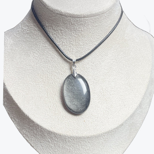 Pendentif Obsidienne Argentée Ovale