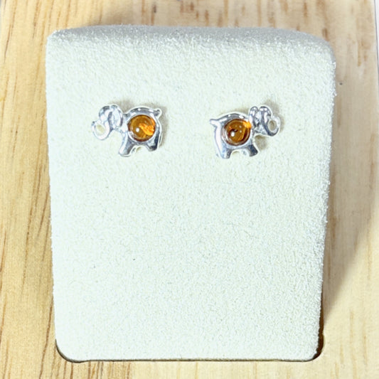 Boucle d'oreilles puces en Ambre à éléphants - Argent 925