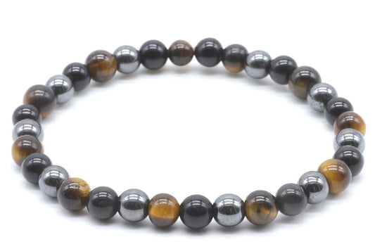 Bracelet Protection Obsidienne Noire, Hematite, Oeil de Tigre
