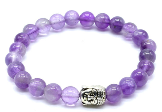 Bracelet 'Light' Améthyste & Bouddha perles 8mm