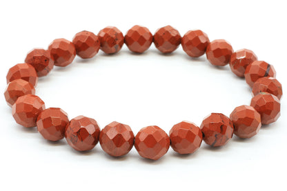 Bracelet Jaspe Rouge perles facettées — 8 mm