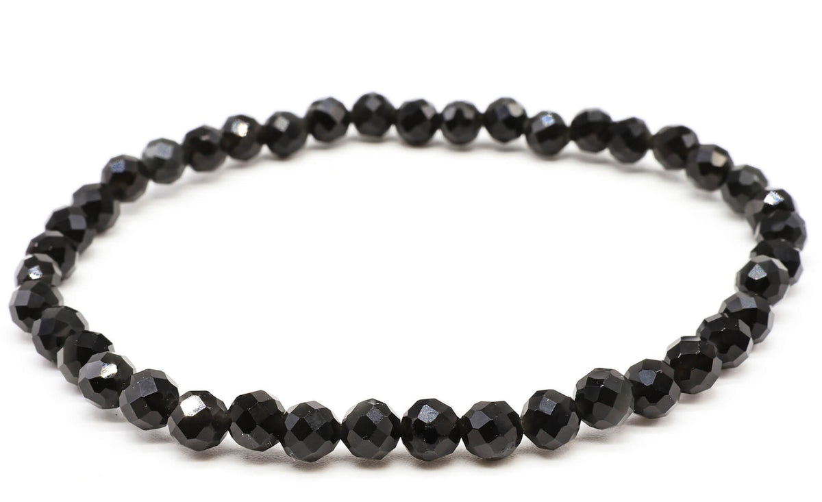 Bracelet Obsidienne Noire perles facettées 4mm