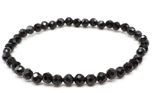 Bracelet Obsidienne Noire perles facettées 4mm