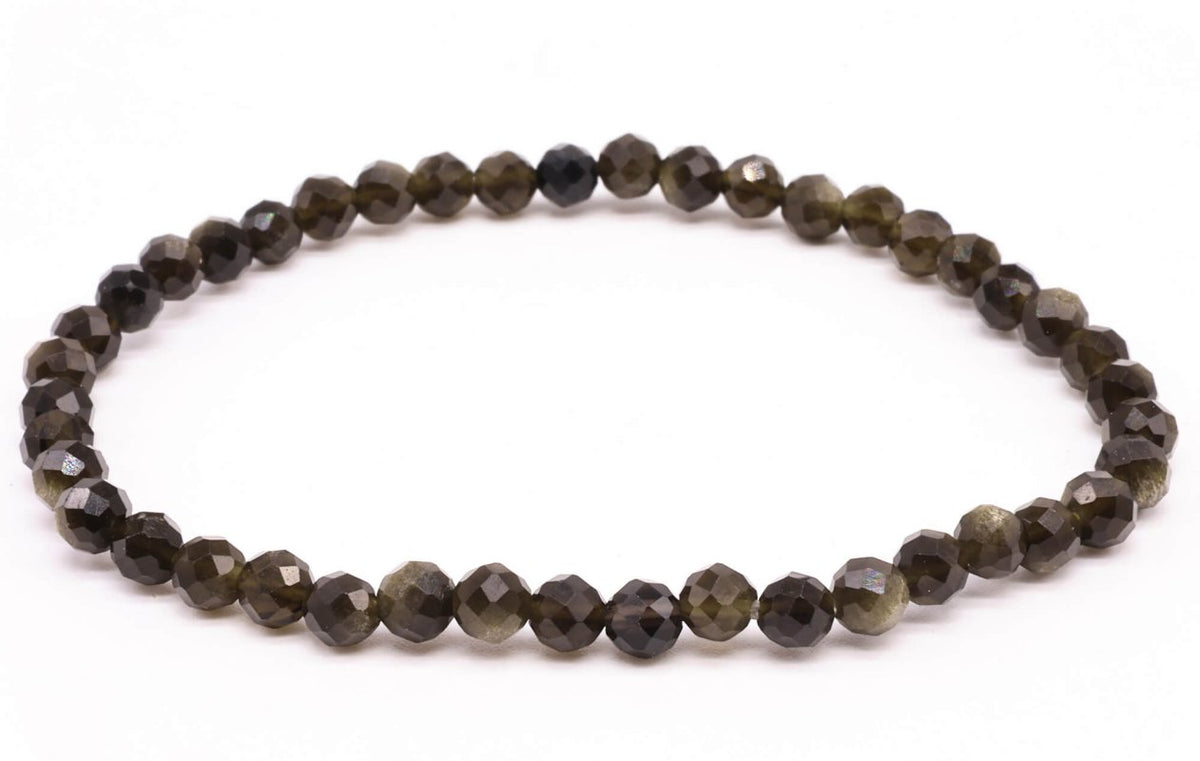 Bracelet Obsidienne Dorée perles facettées
