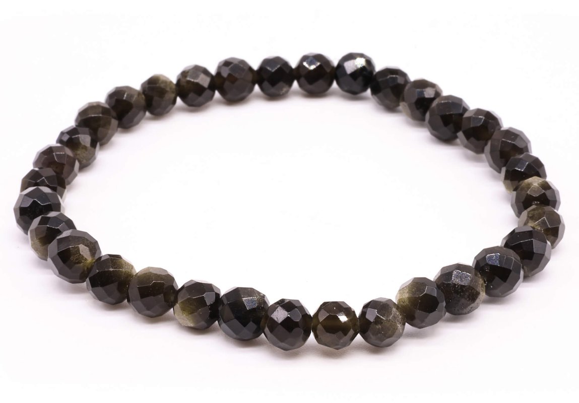 Bracelet Obsidienne Dorée perles facettées