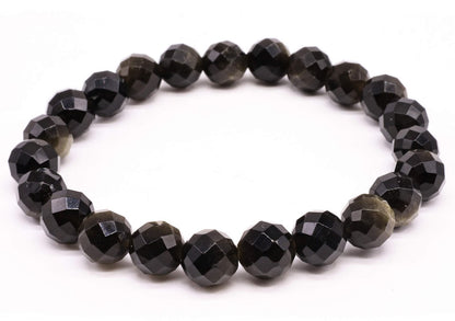 Bracelet Obsidienne Dorée perles facettées