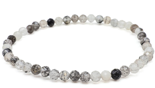 Bracelet Quartz Tourmaline perles facettées 4mm