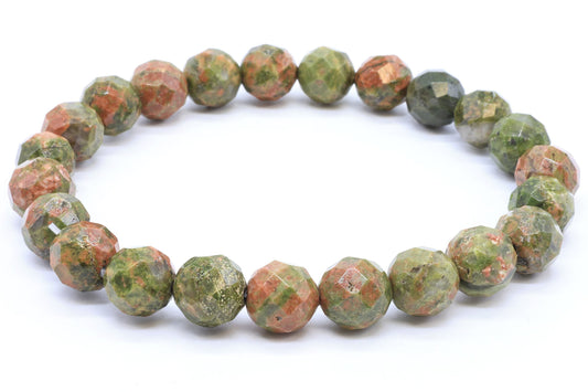 Bracelet Unakite perles facettées — 8 mm