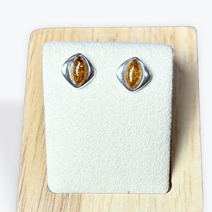Boucle d'oreilles puce ambre marquise - Argent 925