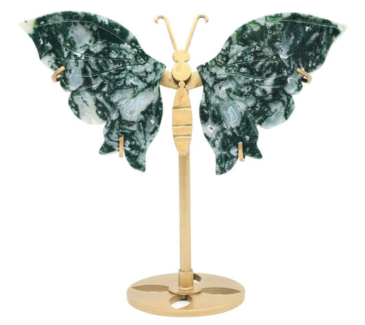 Papillon Agate Mousse sur socle 14cm