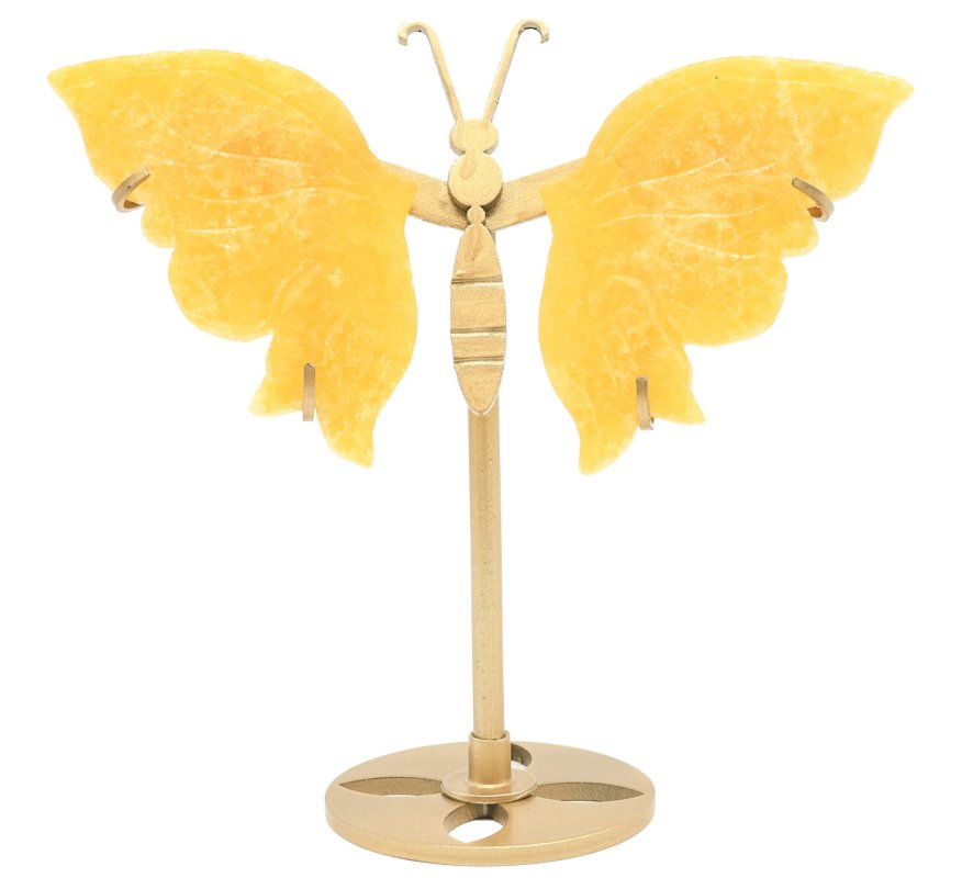 Papillon Calcite Orange sur socle 14cm